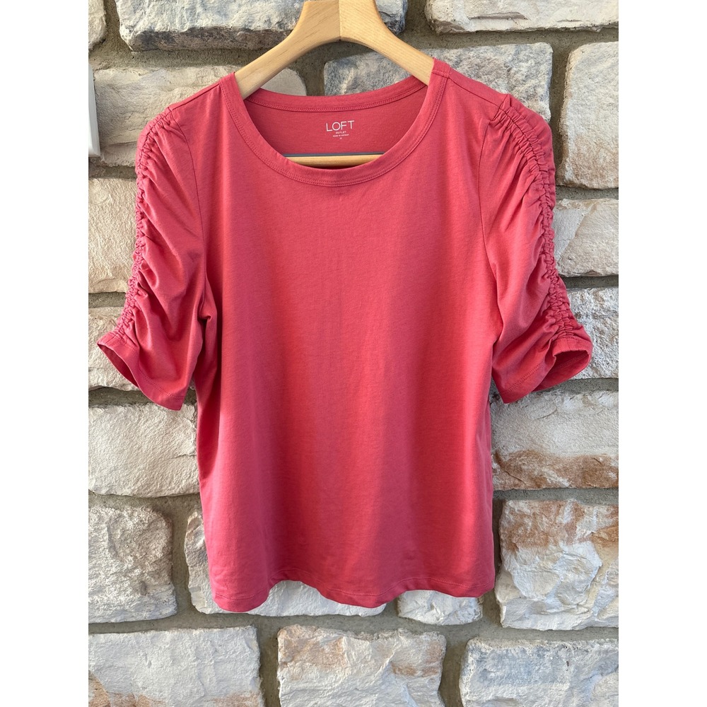 Loft Outlet Womens Ruched‎ Short Sleeve Cotton T-Shirt Coral Pink Size M